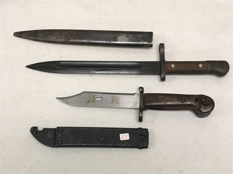 lot 57 image: (2) Vintage Bayonet Knives With She...