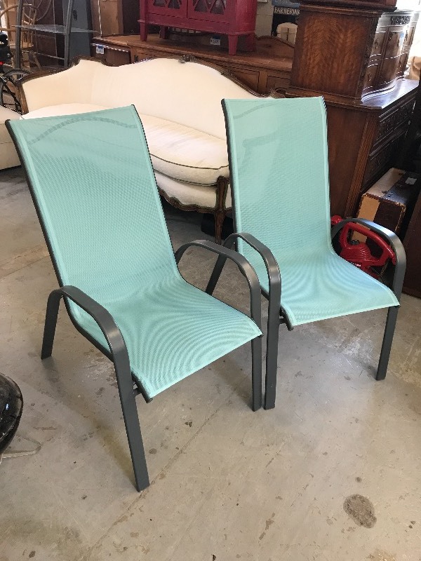 blue mesh patio chairs