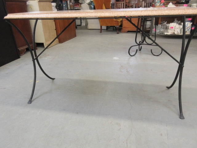 lot 424 image: STONE SOFA TABLE ON IRON STAND