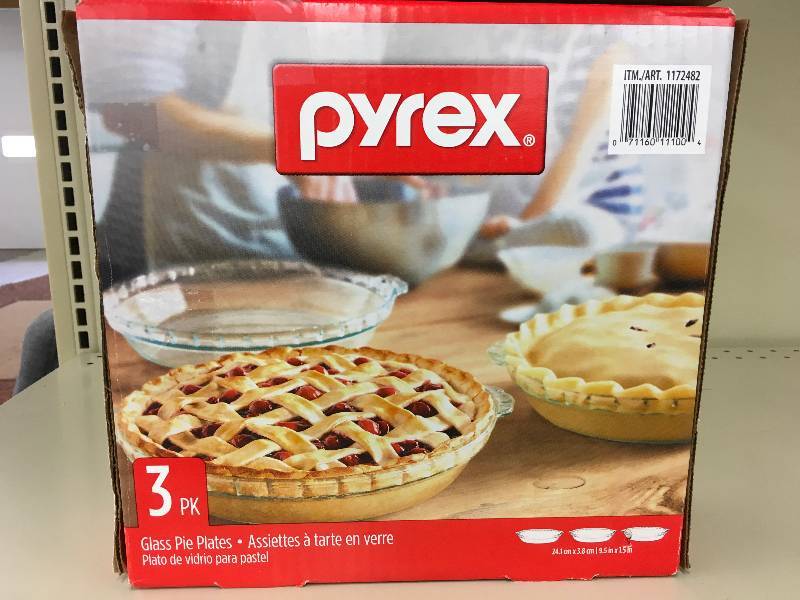 PYREX 3PC BASIC PIE PLATE, RETAIL $9.99