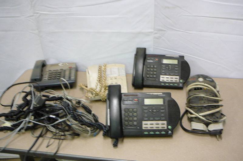 lot 28 image: Lot of Phones & Cords , Power strip Venture, Intertel, Lucent technologies, Power strip APC