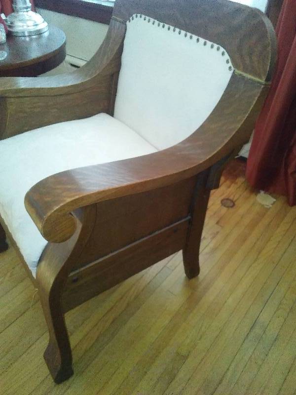 lot 151 image: Vintage Upholstered and Wood Chair, 36H x 26 12W, See Lot 151 and 162 matched set