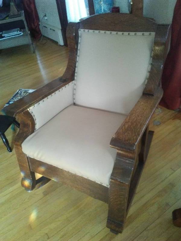 lot 152 image: Vintage Upholstered and Wood Rocker 36H x 27W,