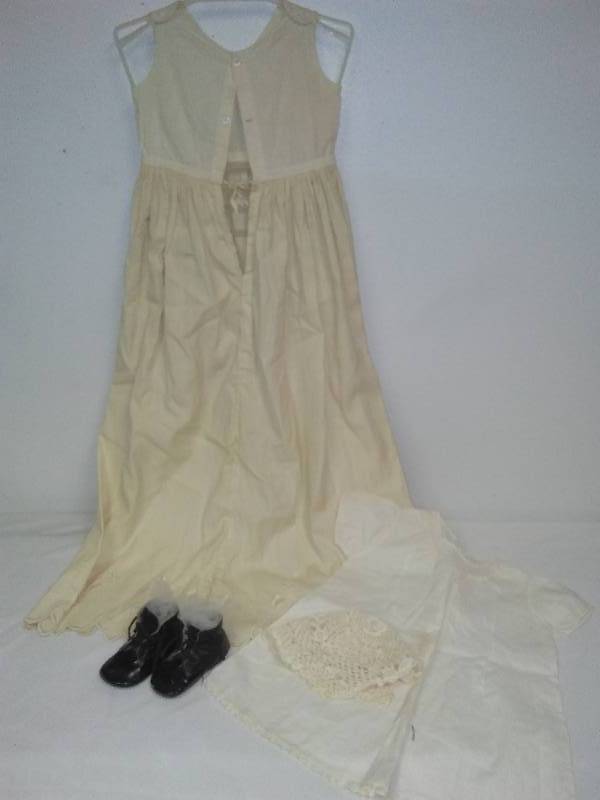 lot 192 image: Vintage Antique Christening Gown, cap, shoes