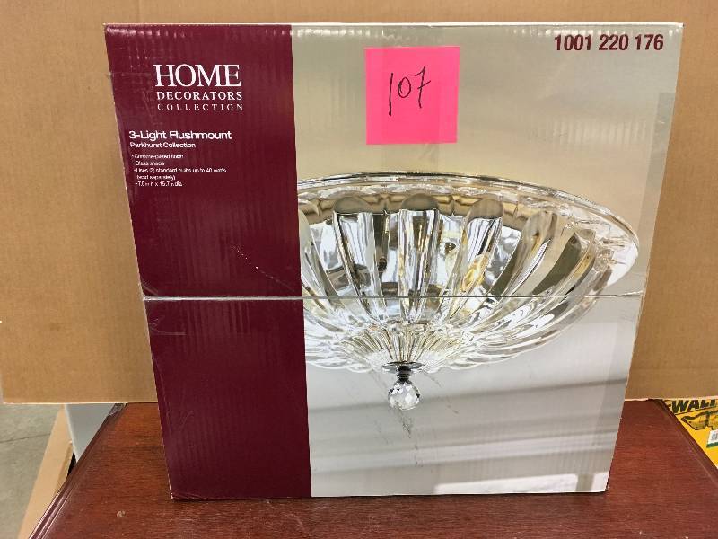 Home Decorators Collection Parkhurst Collection  3-Light Flushmount Chrome Finish Glass Shade new