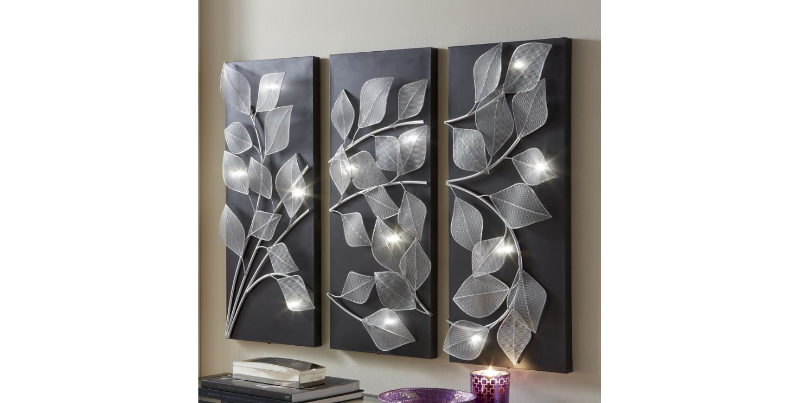 3-Panel Lit Leaves Wall Art open bo...