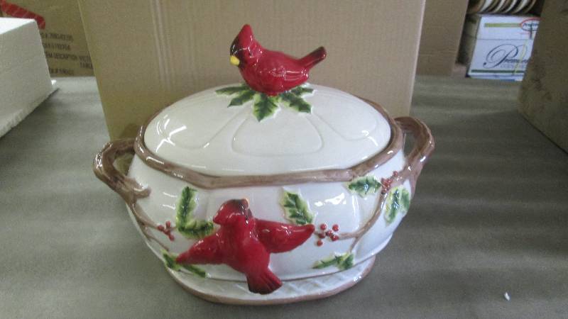 Cardinal Soup Tureen  Hand-painted,...