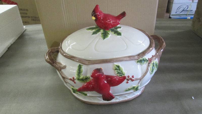 Cardinal Soup Tureen  Hand-painted,...
