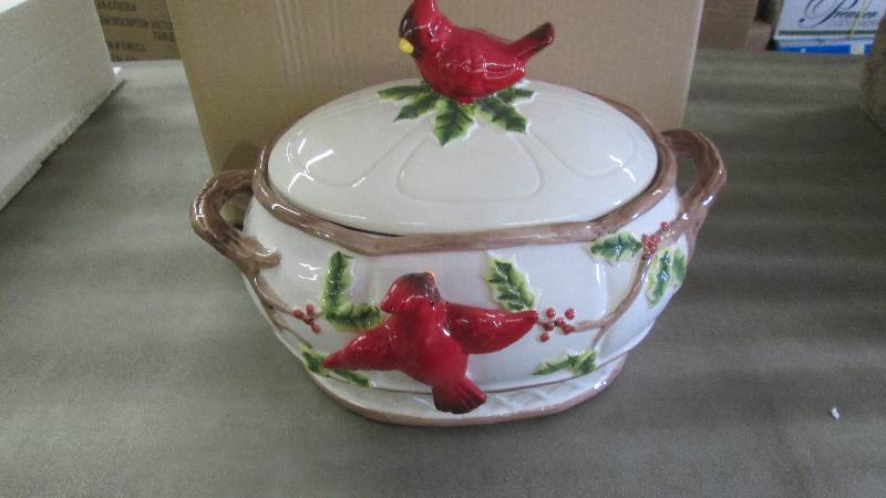 Cardinal Soup Tureen  Hand-painted,...