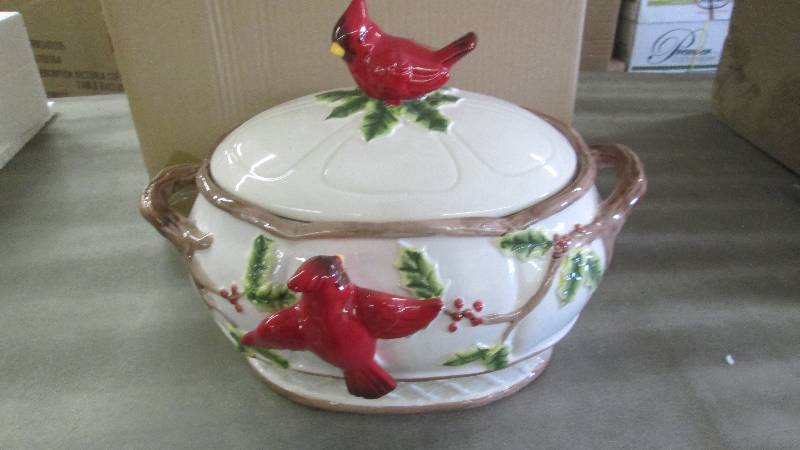 Cardinal Soup Tureen  Hand-painted,...