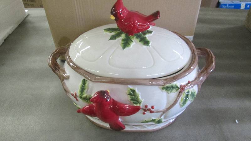 Cardinal Soup Tureen  Hand-painted,...