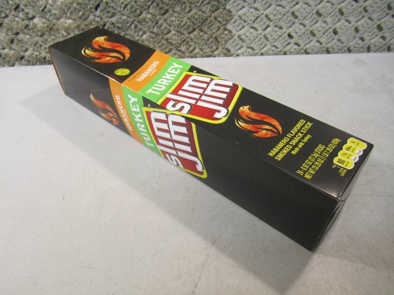 lot 63 image: Box of 24 Slim Jim Snack Sticks Hab...