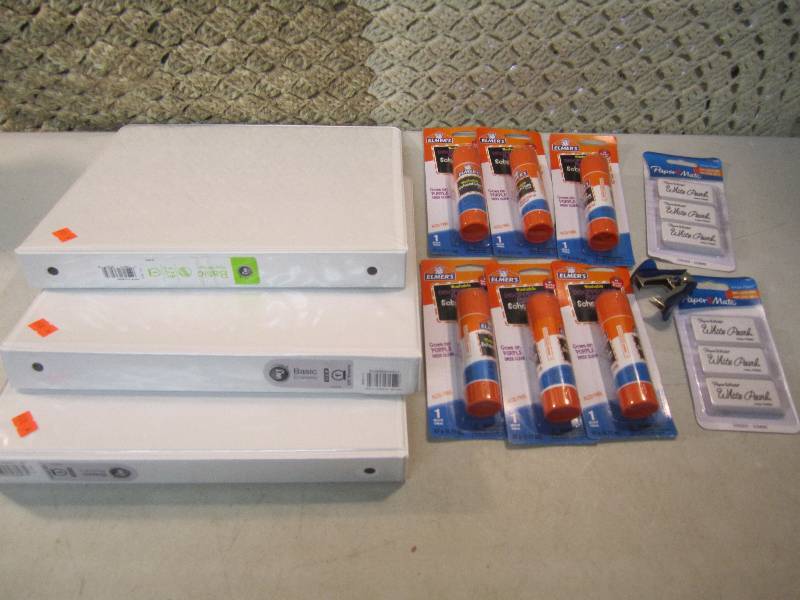 lot 300 image: Mix Lot 3-Ring Binders, Glue Sticks...