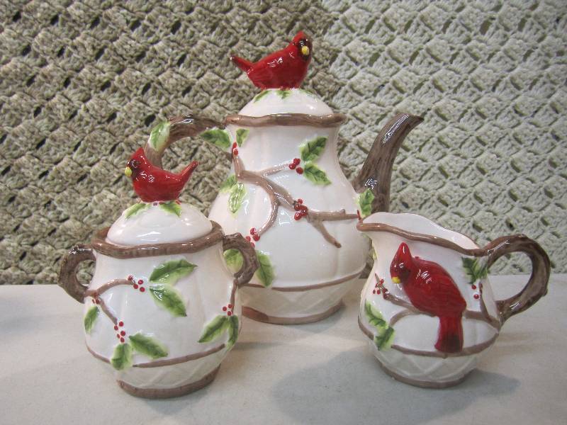 3-Piece Ceramic Cardinal Tea Set Te...