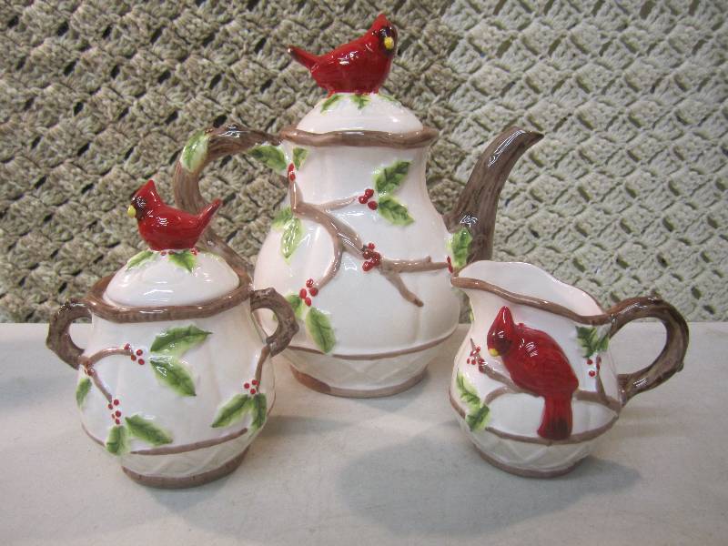 3-Piece Ceramic Cardinal Tea Set Te...