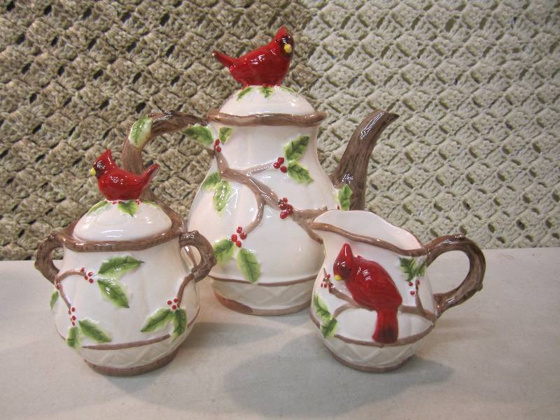 3-Piece Ceramic Cardinal Tea Set Te...