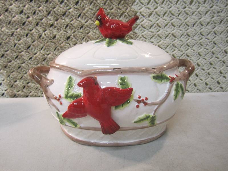 Large Ceramic Cardinal Container wi...