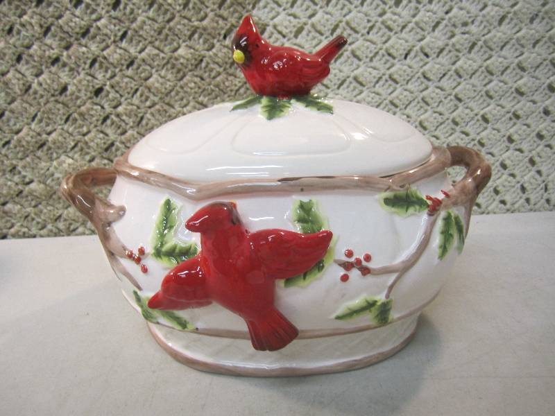 Large Ceramic Cardinal Container wi...