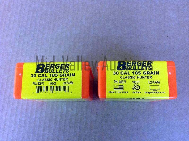 lot 6 image: 2 Boxes Berger Bullets 30 Cal 185 Grain Classic Hunter