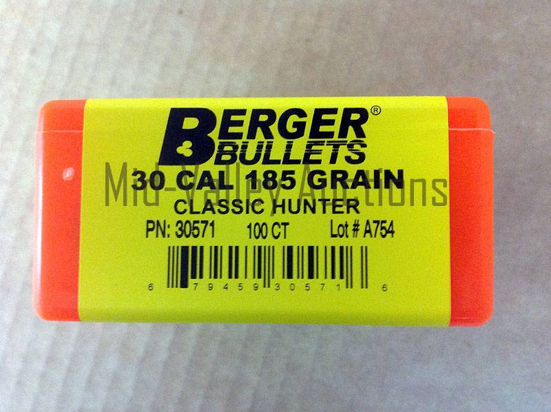 lot 7 image: Berger Bullets 30 Cal 185 Grain Classic Hunter