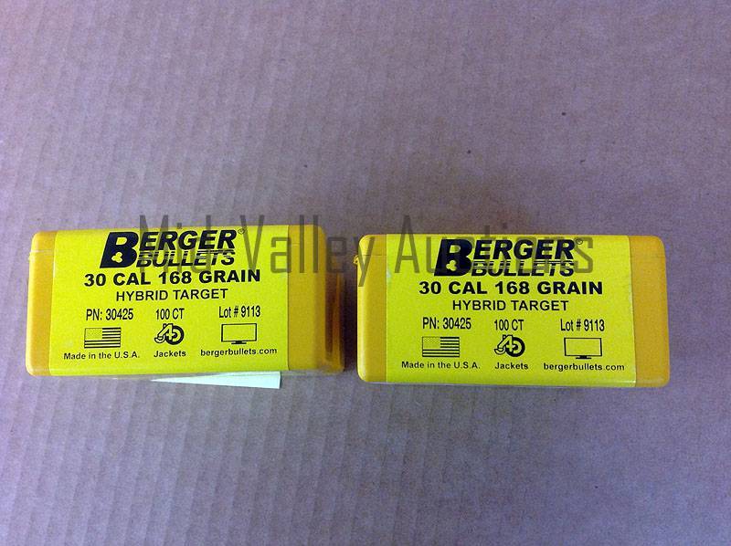 lot 11 image: 2 Boxes Berger Bullets 30 Cal 168 Grain Hybrid Target