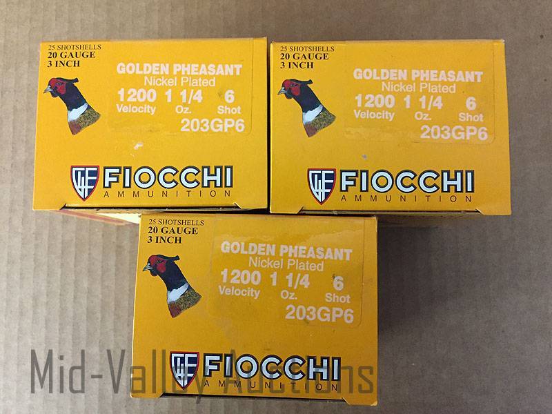 lot 130 image: 3 Boxes Fiocchi 20 Ga Golden Pheasant Shotgun Shells