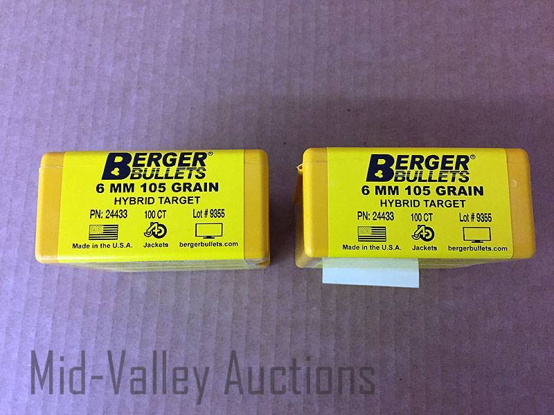 lot 14 image: 2 Boxes Berger Bullets 6MM 105 Grain Hybrid Target