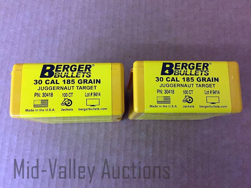 lot 16 image: 2 Boxes Berger Bullets 30 Cal 185 Grain Juggernaut Target