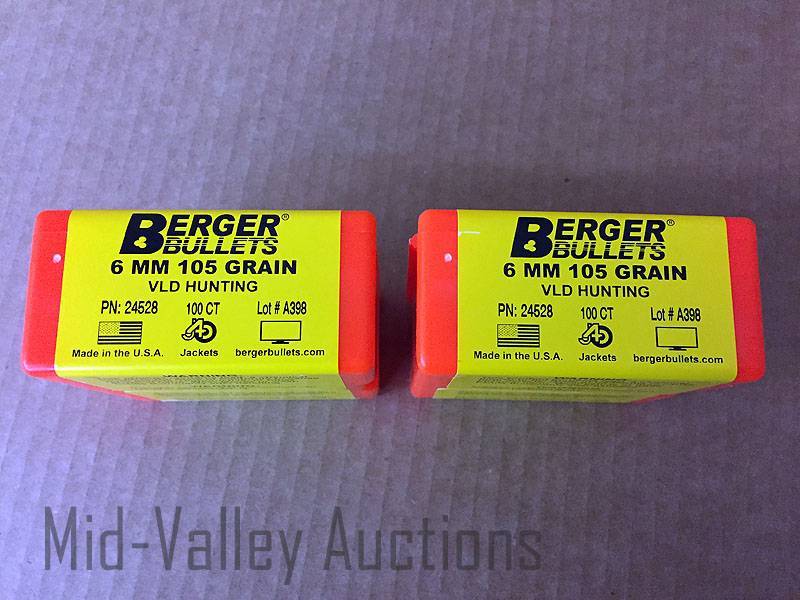 lot 18 image: 2 Boxes Berger Bullets 6MM 105 Grain VLD Hunting
