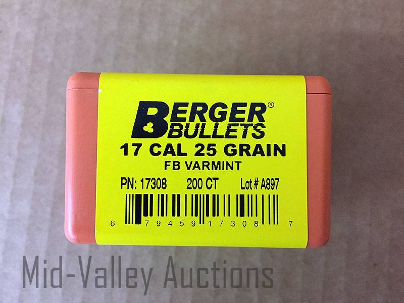 lot 22 image: Berger Bullets 17 Cal 25 Grain FB Varmint