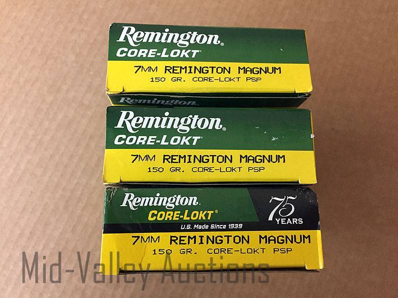 lot 31 image: 3 Boxes Remington 7MM Magnum 150 Grain Core-Lokt PSP