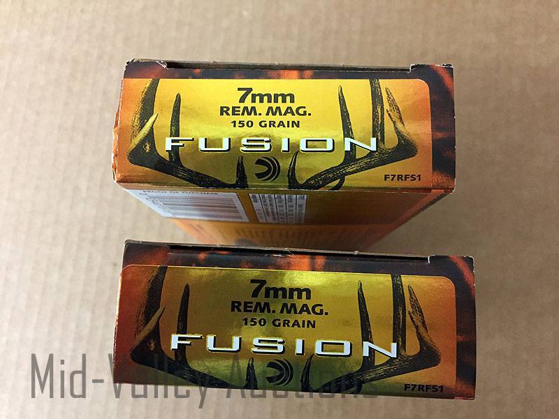 lot 34 image: 2 Boxes Fusion 7MM REM MAG 150 Grain