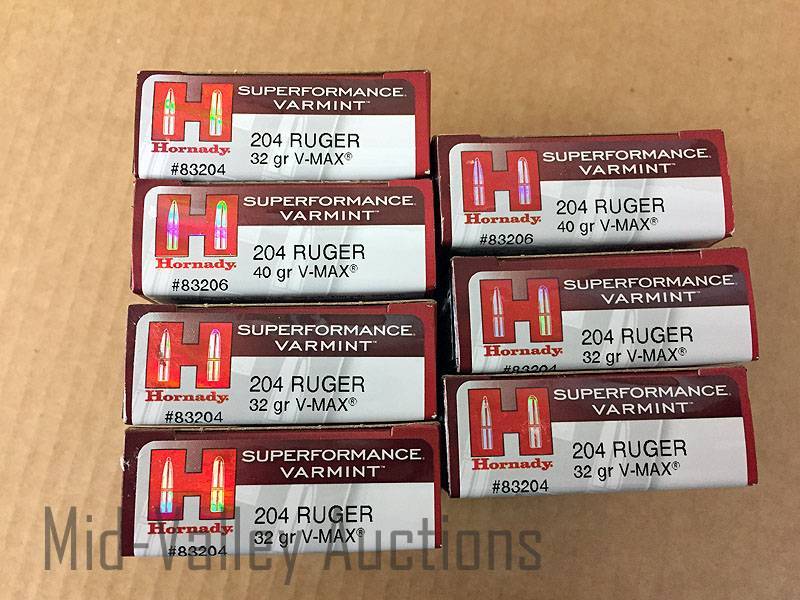 lot 35 image: 7 Boxes Hornady 204 Ruger 32 Gr V-MAX