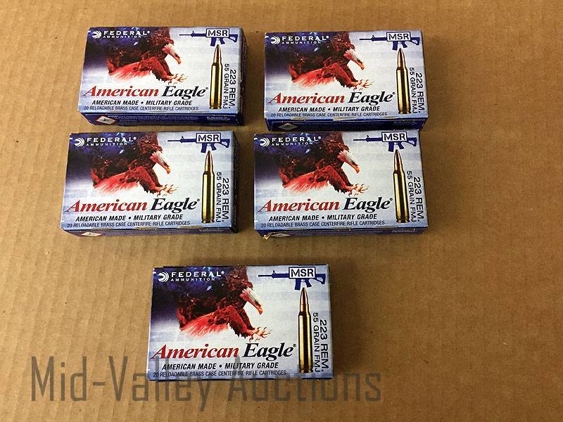 lot 52 image: 5 Boxes Federal 223 REM 55 Grain FMJ