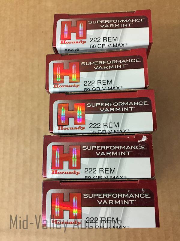 lot 54 image: 5 Boxes Hornady 222 REM 50 GR V-Max