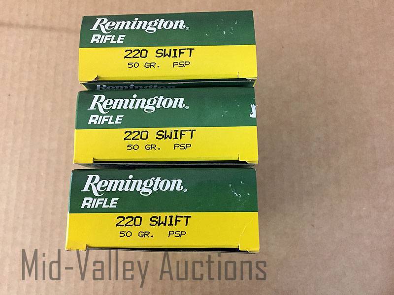 lot 56 image: 3 Boxes Remington 220 Swift 50 Gr PSP