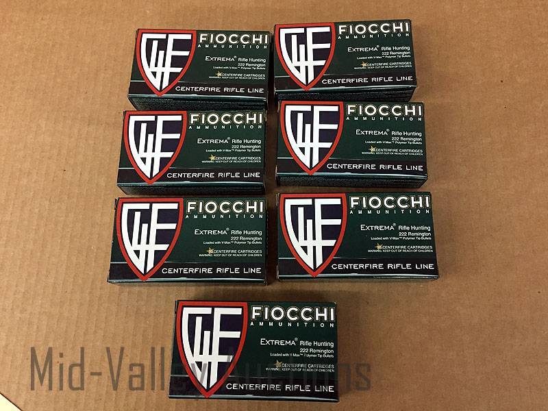 lot 61 image: 7 Boxes Fiocchi 222 Remington 50 Gr V-MAX