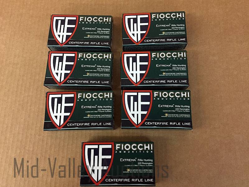 lot 62 image: 7 Boxes Fiocchi 222 Remington 50 Gr V-MAX
