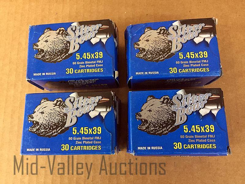 lot 63 image: 4 Boxes Silver Bear 5.45 x 39 60 Gr FMJ