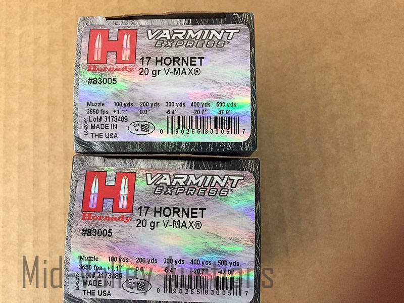 lot 76 image: 2 Boxes Hornady Varmint Express 17 Hornet 20 Gr V-MAX