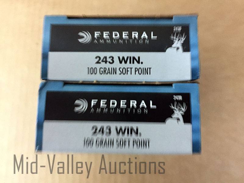lot 77 image: 2 Boxes Federal 243 WIN 100 Gr Soft Point