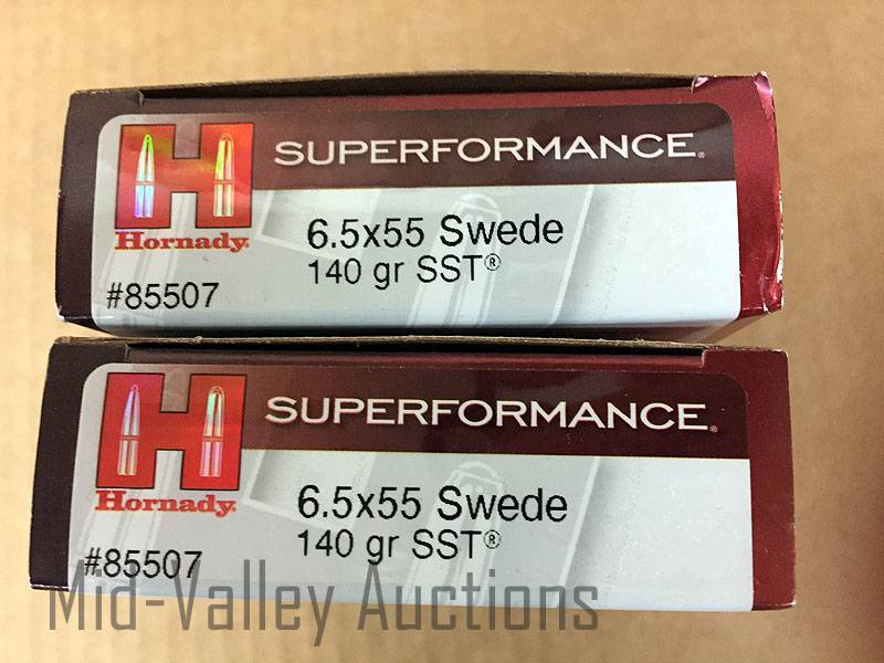 lot 79 image: 2 Boxes Hornady Superformance 6.5 x 55 Swede 140 Gr SST