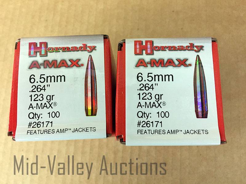 lot 87 image: 2 Boxes Hornady A-Max 6.5 MM .264 123 Grain