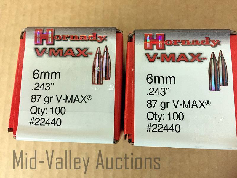 lot 89 image: 2 Boxes Hornady V-MAX 6MM 243 87 Grain