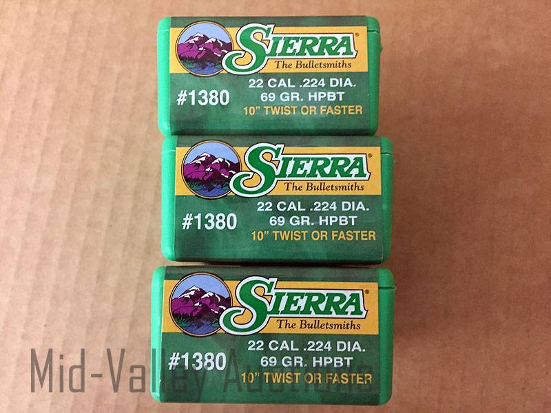 lot 112 image: 3 Boxes Sierra 22 CAL 69 Gr HPBT