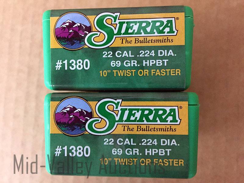 lot 113 image: 2 Boxes Sierra 22 CAL 69 Gr HPBT