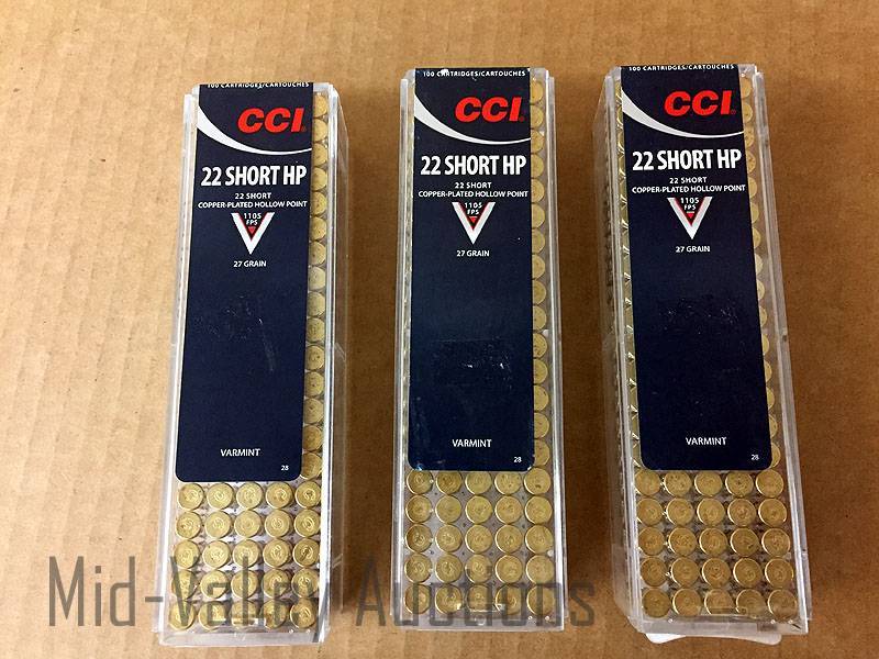 lot 114 image: 3 Boxes CCI 22 Short Hollow Point