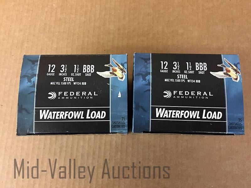 lot 124 image: 2 Boxes Federal Waterfowl Load 12 Ga, 3 12, 1 12 oz, BBB Shot