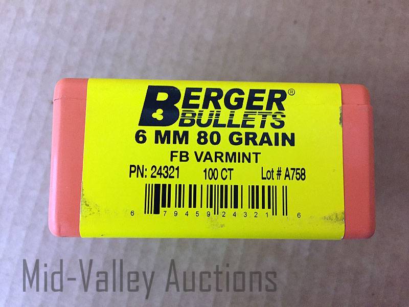 lot 23 image: Berger Bullets 6MM 80 Grain FB Varmint