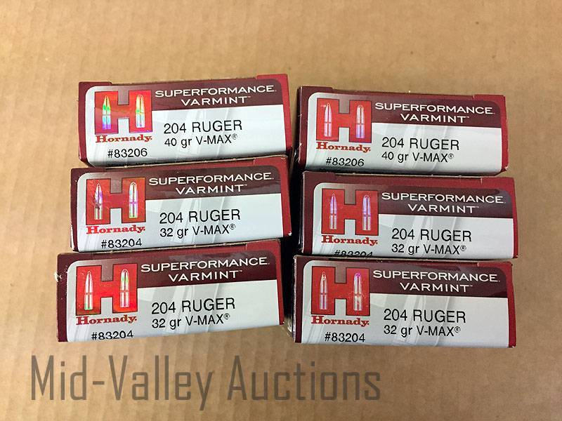 lot 36 image: 6 Boxes Hornady 204 Ruger 32 Gr V-MAX